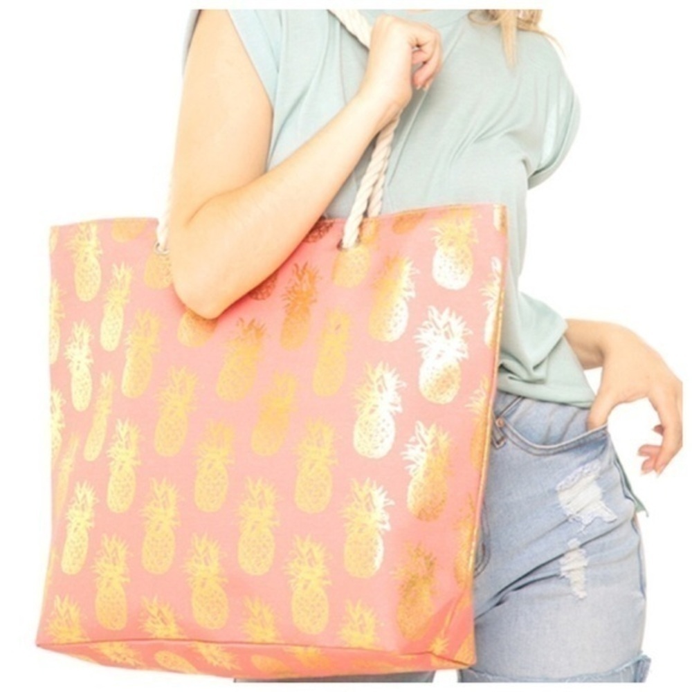 🆕pineapple large tote-coral/gold